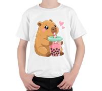 Kawaii Capybara Boba Bubble Tea - Camiseta para niños, Blanco, 116