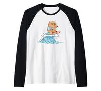 Kawaii Capybara Catching The Wave Camiseta Manga Raglan