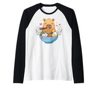 Kawaii Capybara Eating Ramen Noodles Cute Capybara Boy Girl Camiseta Manga Raglan