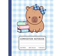 Kawaii Capybara Notebook with Books - Cute Blue Composition Book for Girls | Gingham Aesthetic | Wide Ruled, 120 Pages, 7.5 x 9.25 in: Adorable Blue ... Girls, Tweens, and Kawaii Stationery Lovers