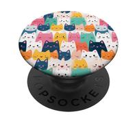 Kawaii - Caras de Gato Coloridas y Rosa Menta con Bonito patrón de Animales PopSockets PopGrip Adhesivo