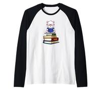 Kawaii Cartoon Kids Girls Books Reading Polar Bear Lover Camiseta Manga Raglan