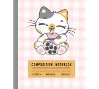 Kawaii Cat Boba Tea Composition Notebook - Wide Ruled, 120 Pages, 7.5x9.25 in - Cute School Journal for Girls, Teens, and Cat Lovers: Adorable Calico ... | Ideal for Notes, Journaling, or School