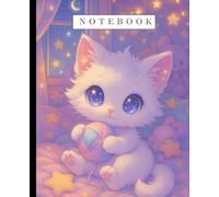 Kawaii Cat Composition Notebook College Ruled: Magical Galaxy Kitten with Starry Eyes Journal for Girls & Teens | 7.5x9.25, 112 Pages | Celestial Cat ... Moon, Stars & Fairy Lights | Cute Notebook