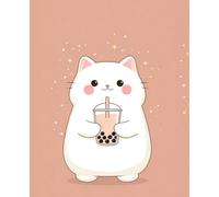 Kawaii Cat Composition Notebook: Cute Bubble Tea Cover Journal Featuring Wide Ruled Pages, Matte Finish, 7.5 x 9.25 Writing Book School Notes Diaries Gifts