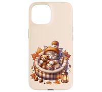 Kawaii Cat Cuddle with Teddy Bear Autumn Kitten For Fall Carcasa para iPhone 15