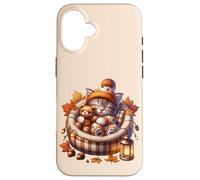 Kawaii Cat Cuddle with Teddy Bear Autumn Kitten For Fall Carcasa para iPhone 16