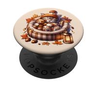 Kawaii Cat Cuddle with Teddy Bear Autumn Kitten For Fall PopSockets PopGrip Adhesivo