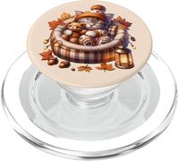 Kawaii Cat Cuddle with Teddy Bear Autumn Kitten For Fall PopSockets PopGrip para MagSafe