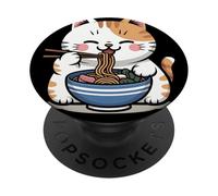 Kawaii Cat Eating Ramen Cartoon Anime Food Japan Lover PopSockets PopGrip Adhesivo