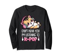 Kawaii Cat KPOP no Puede oírte Escuchando a K Pop Girl Manga Larga