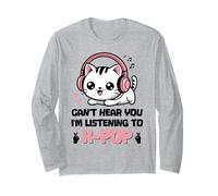 Kawaii Cat KPOP no Puede oírte Escuchando a K Pop Girl Manga Larga