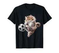 Kawaii Cat Playing Soccer Ball Goal Sports Humor Boy Kids Camiseta