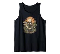 Kawaii Cat Riding Dinosaur Arte Japonés Camiseta sin Mangas