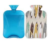 Kawaii Cats Botella de agua caliente para gatitos con tapa, bolsa de agua caliente transparente de 2 l para compresas frías calientes, calentador de manos y pies, alivio del dolor de cuello y