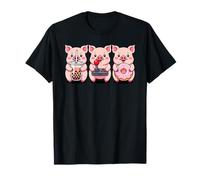 Kawaii Cerdos Té con Leche Video Game Gamer Donut Cerdo Camiseta