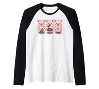 Kawaii Cerdos Té con Leche Video Game Gamer Donut Cerdo Camiseta Manga Raglan