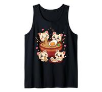 Kawaii Chibi Cat Comiendo Fideos Japonés Anime Gato Ramen Camiseta sin Mangas