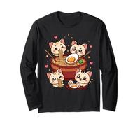 Kawaii Chibi Cat Comiendo Fideos Japonés Anime Gato Ramen Manga Larga