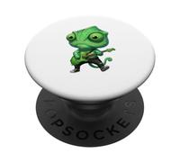 Kawaii Chibi Funny Camaleón Guitarrista Rocker PopSockets PopGrip Adhesivo