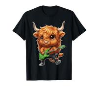 Kawaii Chibi Funny Highland Cow Guitarrista Rocker Camiseta