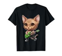 Kawaii Chibi Funny Sphynx Cat Guitarrista Rocker Anime Camiseta
