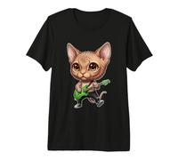 Kawaii Chibi Funny Sphynx Cat Guitarrista Rocker Anime Camiseta Premium