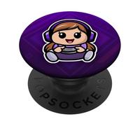 Kawaii Chibi Gamer Kid Lindo Adorable Video Juego Chica Púrpura PopSockets PopGrip Adhesivo