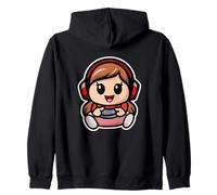 Kawaii Chibi Gamer Kid Lindo Adorable Video Juego Chica Rojo Sudadera con Capucha