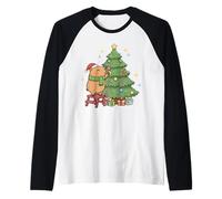 Kawaii Christmas Capybara Decorating The Tree Camiseta Manga Raglan