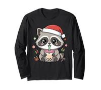 Kawaii Christmas Raccoon Drinking Boba Illustration Manga Larga