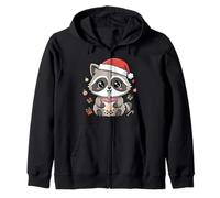 Kawaii Christmas Raccoon Drinking Boba Illustration Sudadera con Capucha