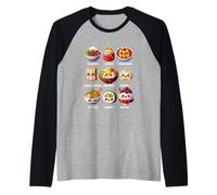 Kawaii Comida Coreana Bulgogi Bibimbap Kimbap Gastronomía Asiática Camiseta Manga Raglan