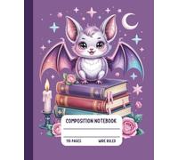 Kawaii Composition Notebook Wide Ruled: Pastel Goth Purple Bat Journal | Cute Gothic Notebook with Magic Books, Stars and Moon, 110 Pages