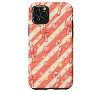 Kawaii Coquette Candy Cane Patrón de Navidad Corazones Pastel Estrellas Carcasa para iPhone 11 Pro