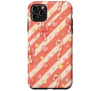 Kawaii Coquette Candy Cane Patrón de Navidad Corazones Pastel Estrellas Carcasa para iPhone 11 Pro MAX