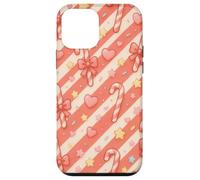 Kawaii Coquette Candy Cane Patrón de Navidad Corazones Pastel Estrellas Carcasa para iPhone 12 Mini