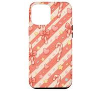 Kawaii Coquette Candy Cane Patrón de Navidad Corazones Pastel Estrellas Carcasa para iPhone 12 Pro MAX