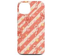 Kawaii Coquette Candy Cane Patrón de Navidad Corazones Pastel Estrellas Carcasa para iPhone 13