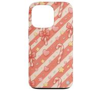 Kawaii Coquette Candy Cane Patrón de Navidad Corazones Pastel Estrellas Carcasa para iPhone 13 Pro