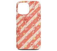 Kawaii Coquette Candy Cane Patrón de Navidad Corazones Pastel Estrellas Carcasa para iPhone 13 Pro MAX