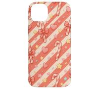 Kawaii Coquette Candy Cane Patrón de Navidad Corazones Pastel Estrellas Carcasa para iPhone 14 Plus