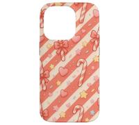 Kawaii Coquette Candy Cane Patrón de Navidad Corazones Pastel Estrellas Carcasa para iPhone 14 Pro