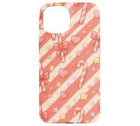 Kawaii Coquette Candy Cane Patrón de Navidad Corazones Pastel Estrellas Carcasa para iPhone 15