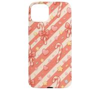 Kawaii Coquette Candy Cane Patrón de Navidad Corazones Pastel Estrellas Carcasa para iPhone 15 Plus