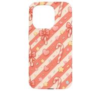 Kawaii Coquette Candy Cane Patrón de Navidad Corazones Pastel Estrellas Carcasa para iPhone 15 Pro