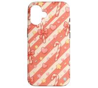 Kawaii Coquette Candy Cane Patrón de Navidad Corazones Pastel Estrellas Carcasa para iPhone 16