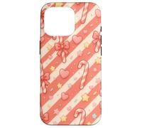 Kawaii Coquette Candy Cane Patrón de Navidad Corazones Pastel Estrellas Carcasa para iPhone 16 Pro