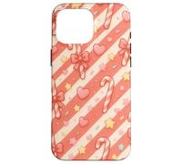 Kawaii Coquette Candy Cane Patrón de Navidad Corazones Pastel Estrellas Carcasa para iPhone 16 Pro MAX