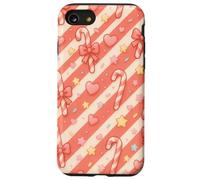 Kawaii Coquette Candy Cane Patrón de Navidad Corazones Pastel Estrellas Carcasa para iPhone SE (2020) / 7/8